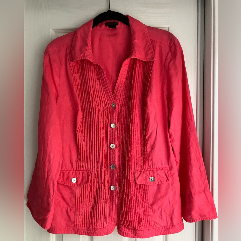 SARA ISABELLA linen old money coastal pintuck jacket resort classic beach L